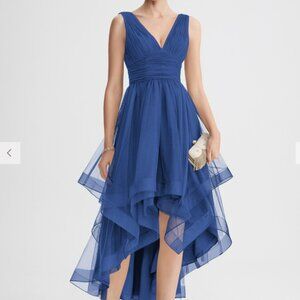 A-line V-Neck Asymmetrical Tulle Cocktail Dress With Cascading Ruffles Pleated